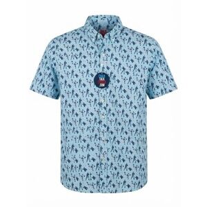 NEW ChalkTalk Sports Mens‎ XL Blue Baseball Graphic Short Sleeve Button Up Shirt